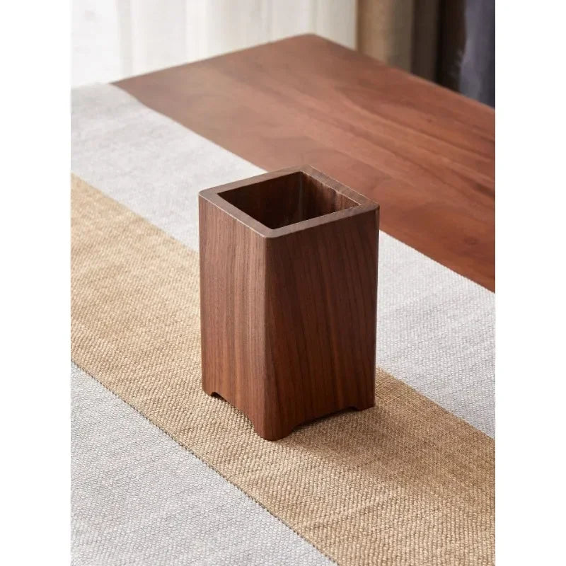 Premium Black Walnut Wood Desk Organizer - Minimalist Pen Holder & Multifunctional Storage Box for Home & Office