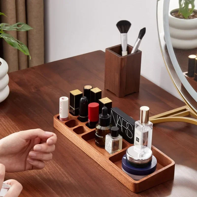 Premium Black Walnut Wood Desk Organizer - Minimalist Pen Holder & Multifunctional Storage Box for Home & Office