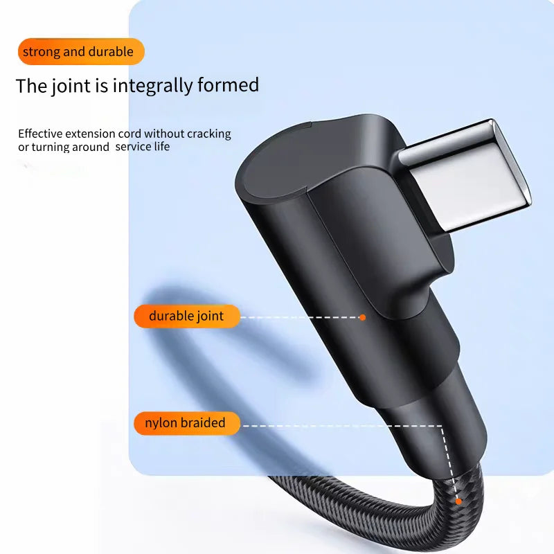 90 Degree Right Angle USB-C to USB-C Cable 60W PD Fast Charging Braided for iPhone 16/15