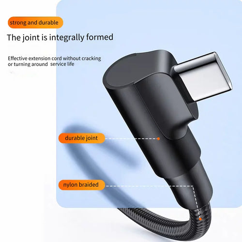 90 Degree Right Angle USB-C to USB-C Cable 60W PD Fast Charging Braided for iPhone 16/15