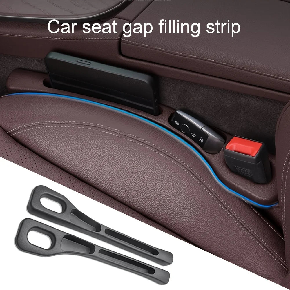 2-Pack Car Seat Gap Filler Organizer - Waterproof PU Storage Strip with Grooves (Black)
