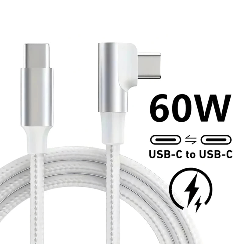 90 Degree Right Angle USB-C to USB-C Cable 60W PD Fast Charging Braided for iPhone 16/15