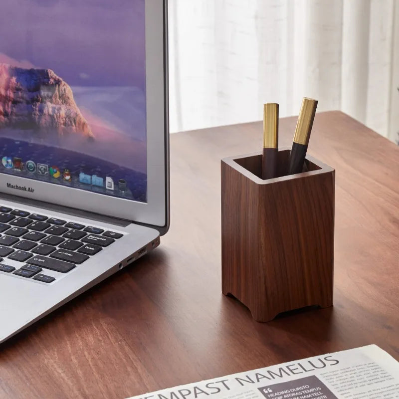 Premium Black Walnut Wood Desk Organizer - Minimalist Pen Holder & Multifunctional Storage Box for Home & Office