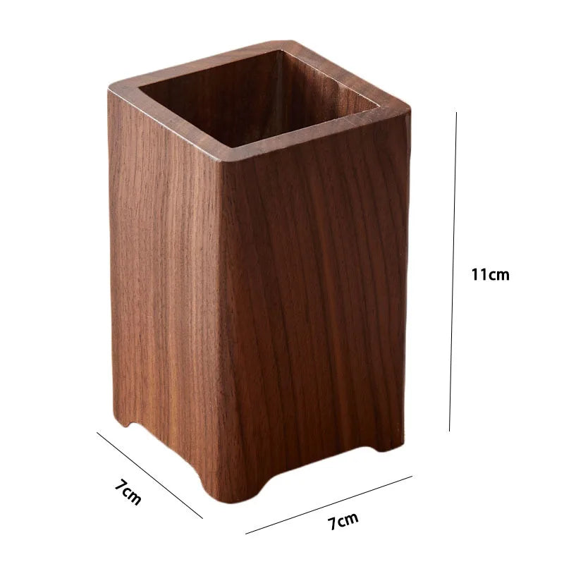 Premium Black Walnut Wood Desk Organizer - Minimalist Pen Holder & Multifunctional Storage Box for Home & Office