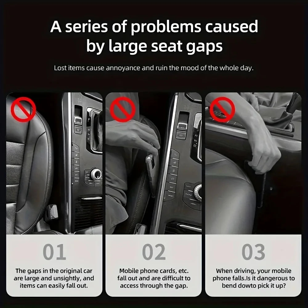 2-Pack Car Seat Gap Filler Organizer - Waterproof PU Storage Strip with Grooves (Black)