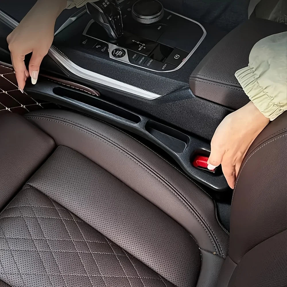 2-Pack Car Seat Gap Filler Organizer - Waterproof PU Storage Strip with Grooves (Black)