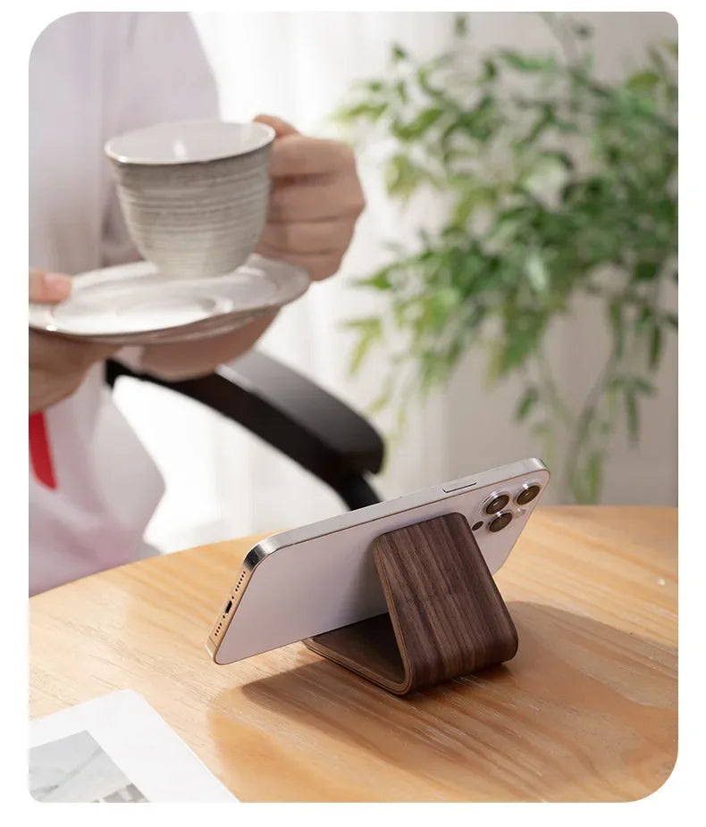 Premium Black Walnut Wood Phone Stand & Business Card Holder - Minimalist Solid Wood Desk Organizer for Home & Office