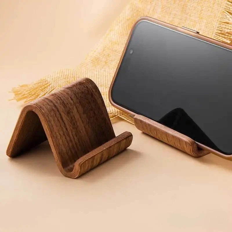 Premium Black Walnut Wood Phone Stand & Business Card Holder - Minimalist Solid Wood Desk Organizer for Home & Office